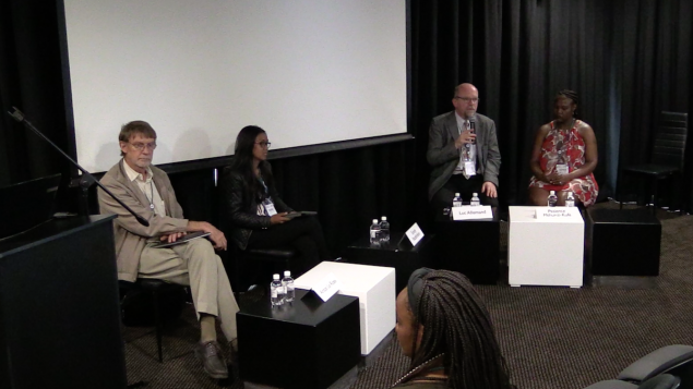 The panellists at the SFSA session : from left to right, Anton Le Roex, Tantely Razafimbelo, Luc Allemand and Patience Mthunzi-Kufa
